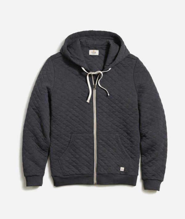 Corbet Quilted Full Zip Hoodie in Dark Heather Grey