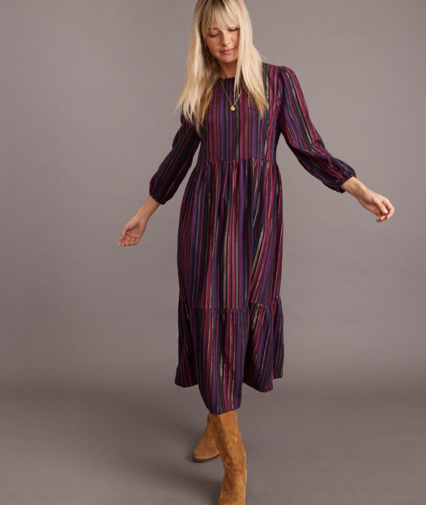 Alice Midi Dress in Lurex Multi Stripe