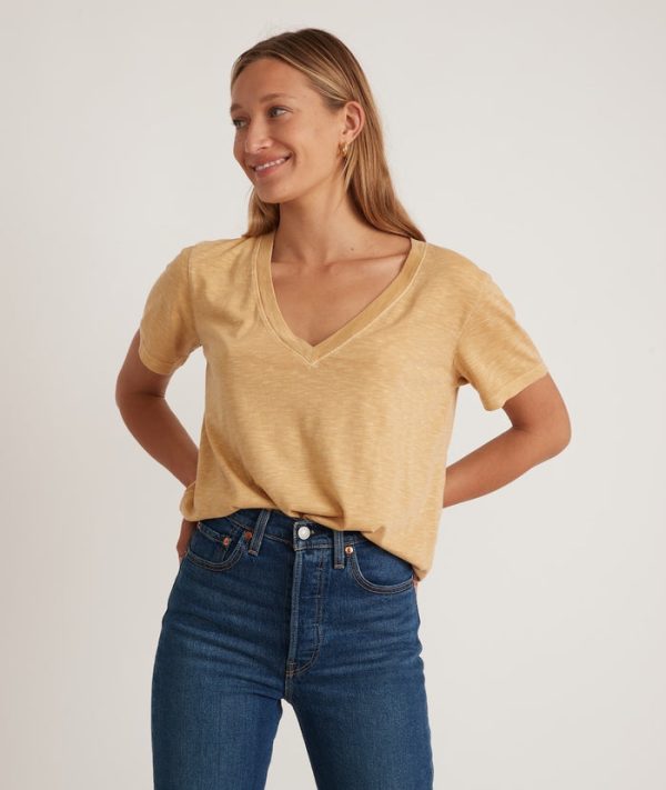 Boyfriend V-Neck Tee in Bright Gold