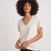 Boyfriend V-Neck Tee in Heather Grey Stripe - Image 2
