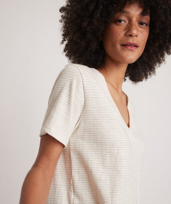 Boyfriend V-Neck Tee in Heather Grey Stripe