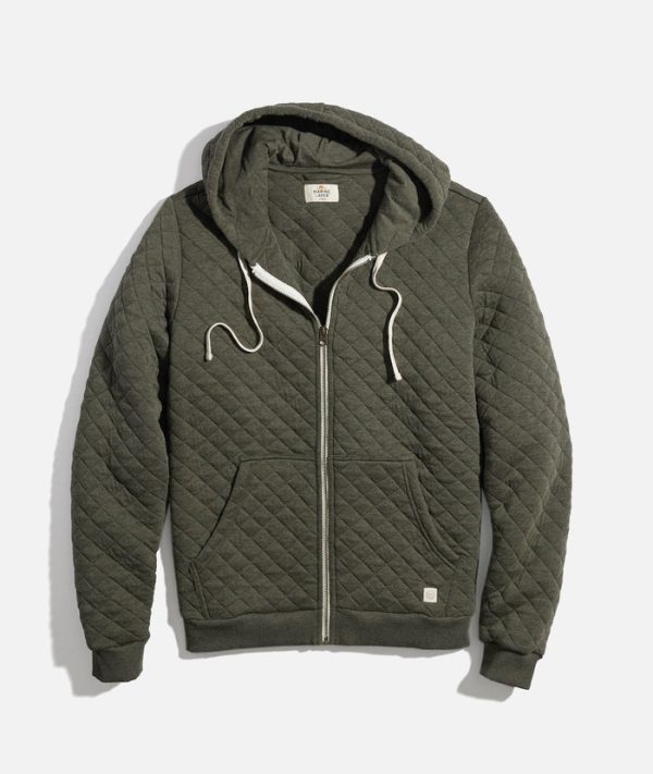 Men's Corbet Quilted Full Zip Hoodie in Olive Heather