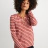 Double Knit Henley in Brick Red/White Stripe - Image 2