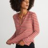 Double Knit Henley in Brick Red/White Stripe - Image 3