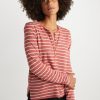 Double Knit Henley in Brick Red/White Stripe - Image 4