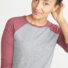 Double Knit Baseball Raglan in Heather Grey/Merlot - Image 3