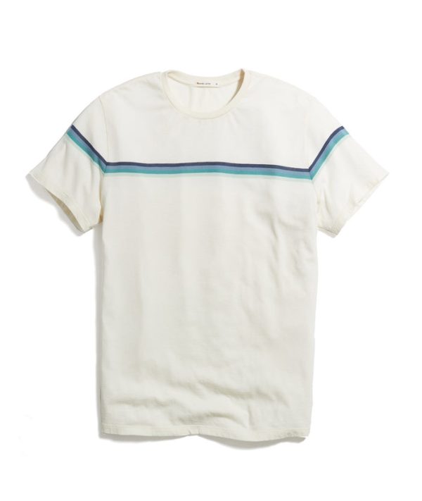 Signature Crew Tee in Natural Green Stripe