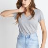 Slub V-Neck in Thin Grey and White Stripe - Image 4