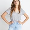 Slub V-Neck in Thin Grey and White Stripe - Image 2