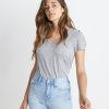 Slub V-Neck in Thin Grey and White Stripe - Image 5