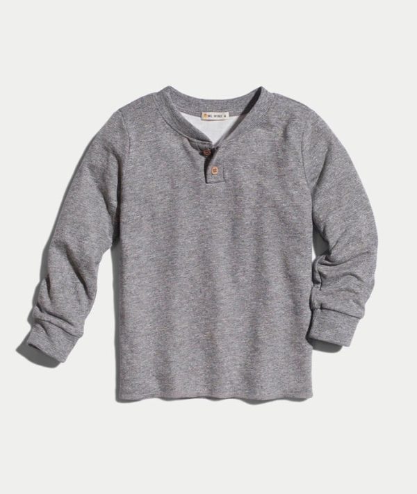 Mini Double Knit Henley In Heather Grey