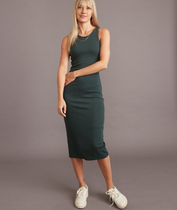Lexi Rib Daytime Midi Dress in Green Gables