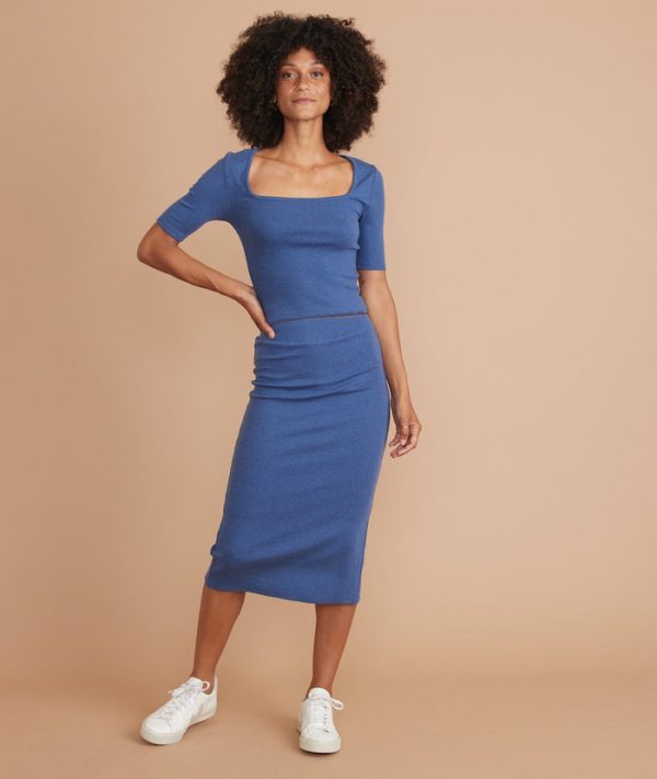 Lexi Rib Midi Skirt in Blue Heather