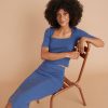 Lexi Rib Square Neck Top in Blue Heather - Image 5