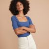 Lexi Rib Square Neck Top in Blue Heather - Image 6