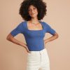 Lexi Rib Square Neck Top in Blue Heather - Image 4