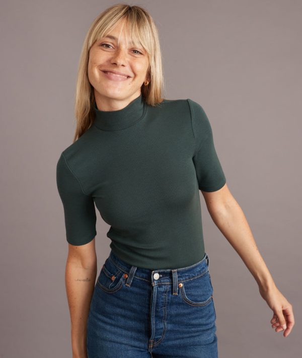 Lexi Rib Mock Neck Top in Green Gables