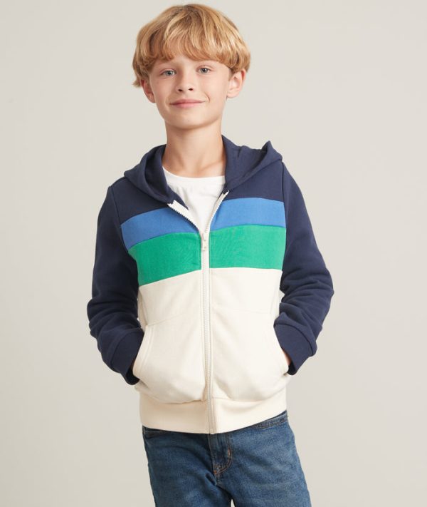 Mini Full Zip Hoodie in Blue/Green Colorblock
