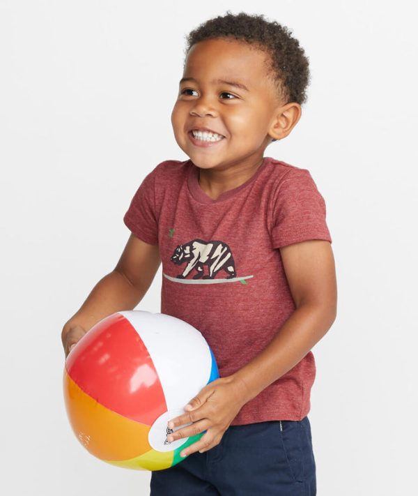 Mini Surfing Bear Graphic Tee in Rosewood