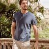 Short Sleeve Henley in Blue Stripe - Image 5