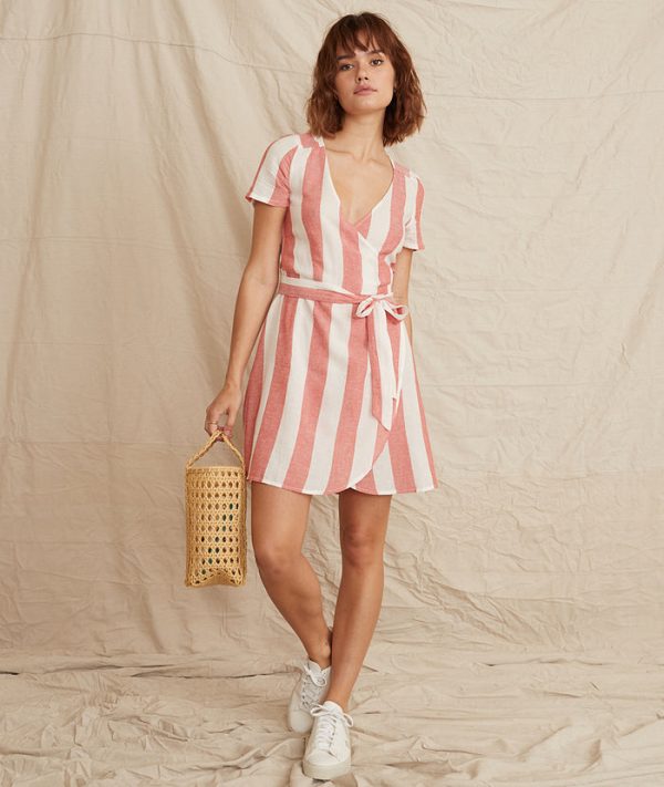 Frances Wrap Dress in Poppy Red/White Stripe