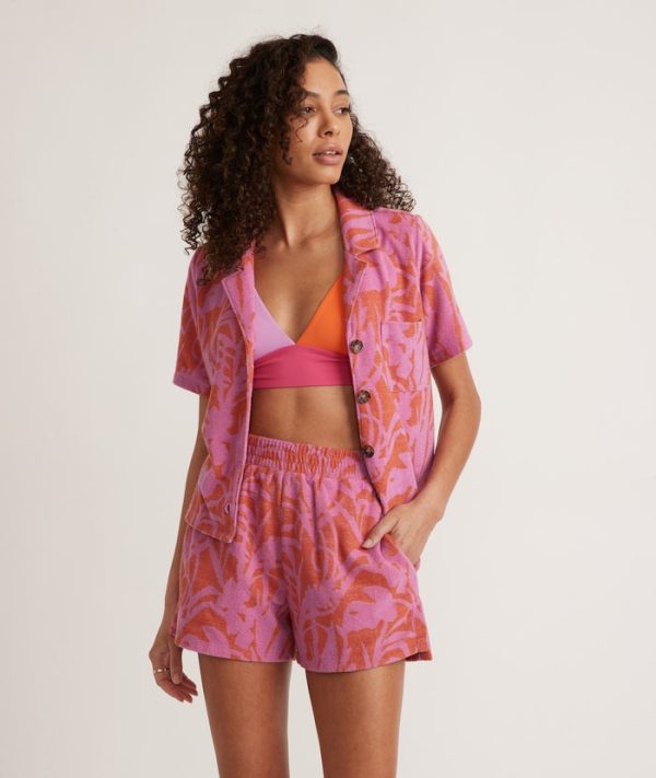 Terry Out Short in Orange/Lavender Floral Print