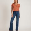 Rhea Lace Trim V-Neck Tee in Amber Brown - Image 5