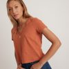Rhea Lace Trim V-Neck Tee in Amber Brown - Image 2