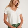 Rhea Lace Trim V-Neck Tee in Antique White - Image 3