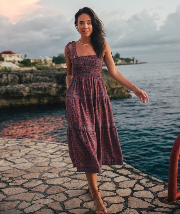 Selene Smocked Tiered Maxi Dress in Geo Floral Print