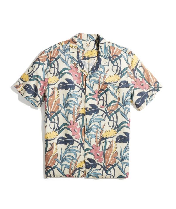 Short Sleeve Printed Resort Shirt in Natural Floral Print