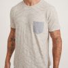Saddle Hem Chambray Pocket Tee in Natural/Black Stripe - Image 4