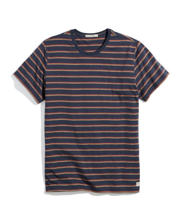 Signature Crew Tee in Navy Sunset Stripe