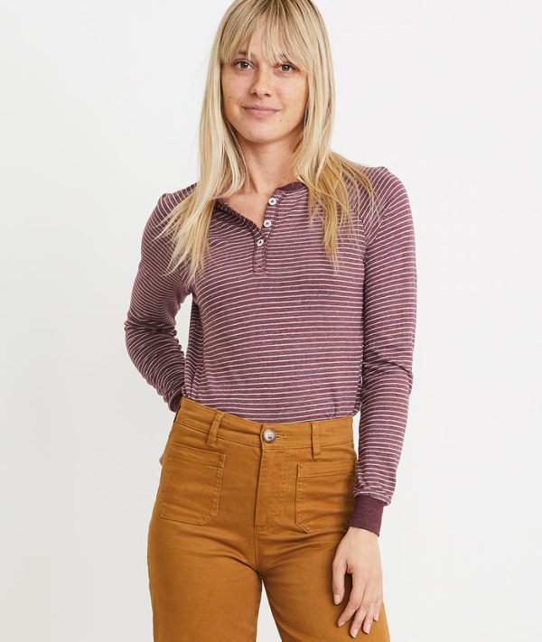 Double Knit Henley in Port Royal/White Stripe