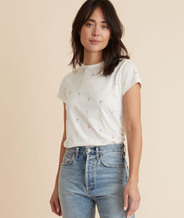 Classic Crew Tee in White Cherry Print