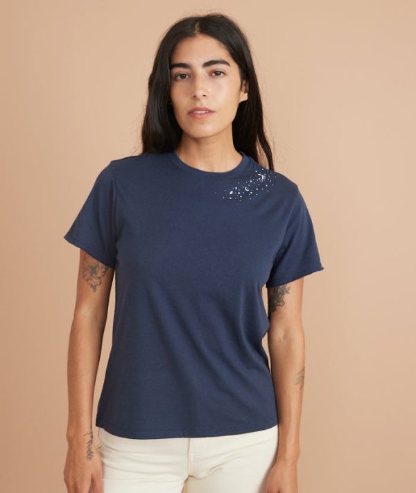 Zodiac Boyfriend Crew Tee in Black Iris Zodiac