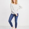 Double Knit Saddle Crew in Heather Grey/Cream - Image 3
