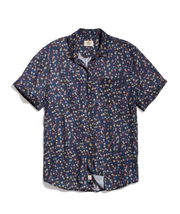 Short Sleeve Tencel Linen Shirt in India Ink Mini Floral