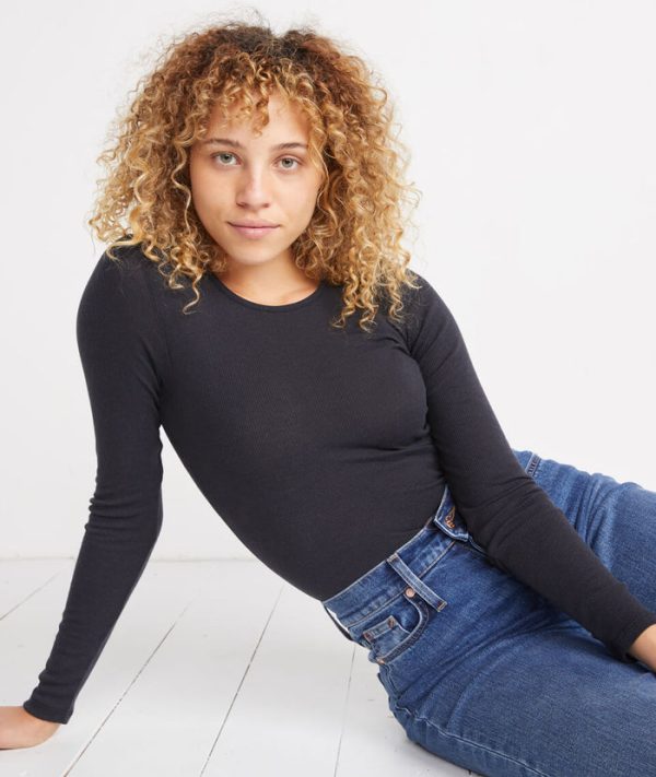 Longsleeve Lila Rib Crew in Black