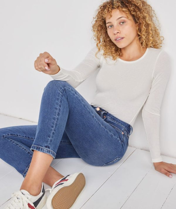 Longsleeve Lila Rib Crew in White