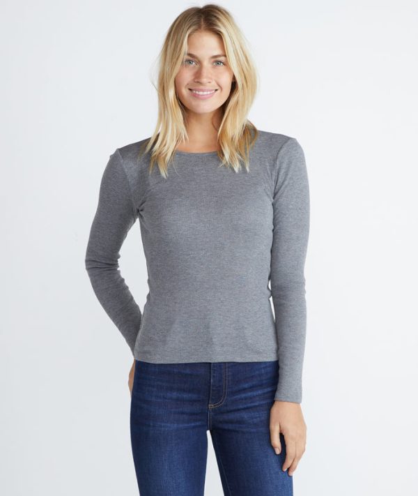 Longsleeve Lila Rib Crew in Heather Grey
