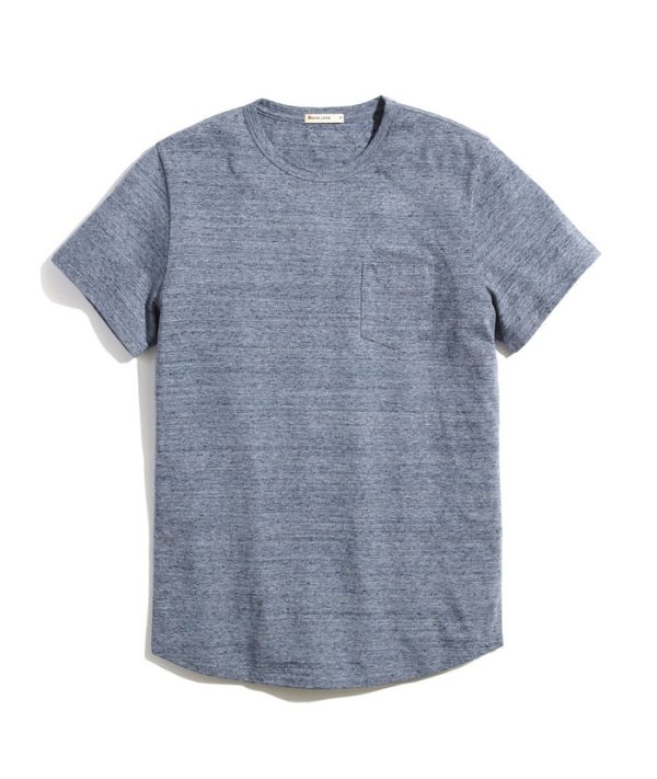 Re-Spun Saddle Hem Pocket Tee in Heather Blue Neps