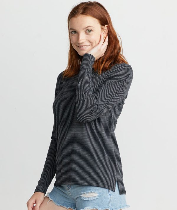 Mona Long Sleeve Crew in Black/White Stripe