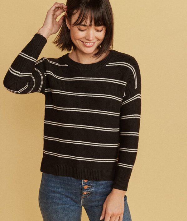 Nina Crewneck Sweater in Black/Oatmeal Heather