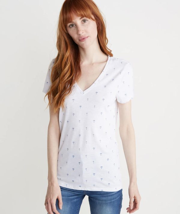 Slub V Neck in Palm Print