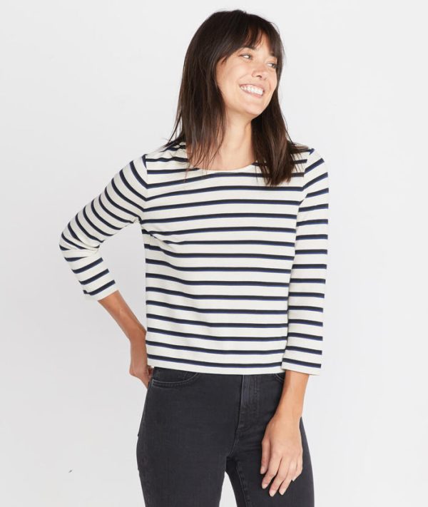 Polly Cropped Tunic in White/Navy Stripe