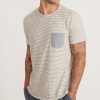 Saddle Hem Chambray Pocket Tee in Natural/Black Stripe - Image 2