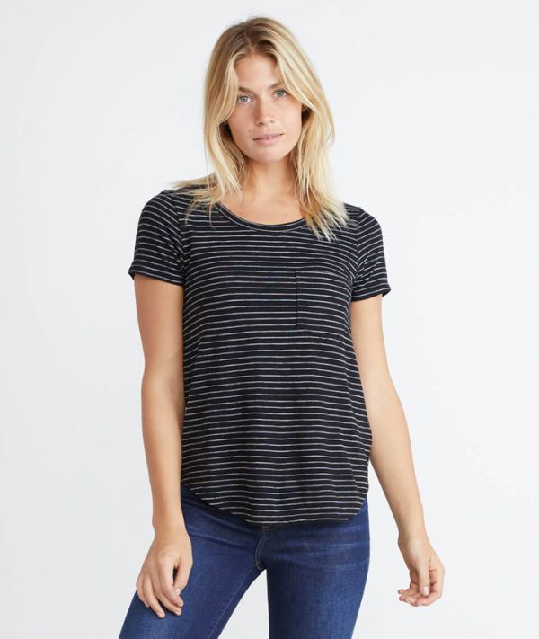 Boyfriend Saddle Tee in Black Stripe