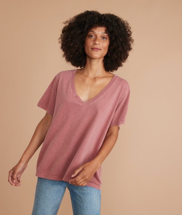 Boyfriend V-Neck Tee in Ruby Wine