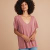 Boyfriend V-Neck Tee in Ruby Wine - Image 3
